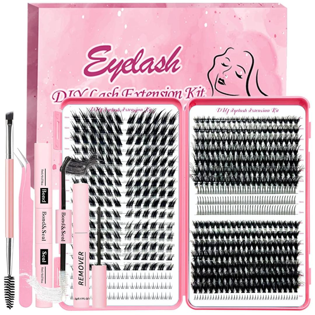 DIY Lash Extension Kit 662 Pcs Individual Lashes Clusters with Bottom Lashes Lash Bond and Seal,Eyelash Remover Tweezers Brush Eyelash Extension Set Lash Books DIY at Home