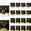 Locmeo 24 Pcs Eid Mubarak Reusable Gift Bags with Handles Non Woven Al Fitr Muslim Treat Bags Multifunctional Ramadan Mubarak Gift Bag for Party Supplies Gifts Wrapping (Black)