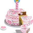 Melissa & Doug Triple-Layer Party Cake Wooden Play Food Set - Birthday Cake Pretend Food Play Set for Toddlers, Kids Ages 3+