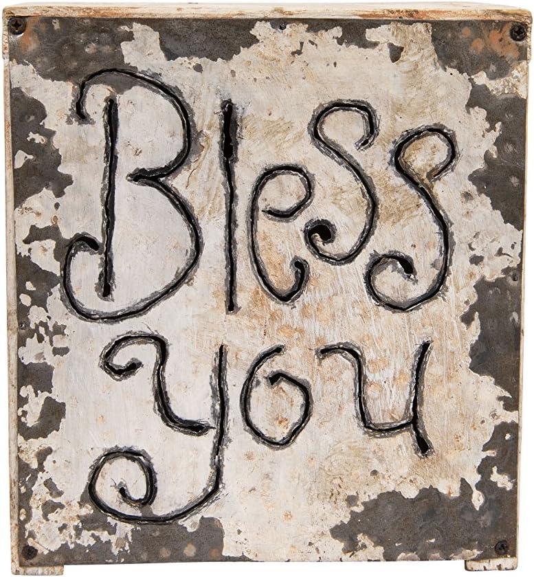 Creative Co-Op Wood & Metal Bless You Tissue Box Cover (White)