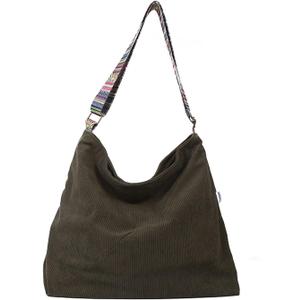 Women Corduroy Tote Bag Large Shoulder Hobo Bag for Women Boho Casual Handbag Purse (Green)