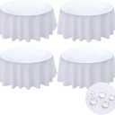 BYDOLL Table Cloth Round 48 Inch Fits Max38 Inch Diameter Top, 4 Pack White Washable Outdoor Winkle and Stain Resistant Spillproof Polyester Tablecloth for Round Tables Party Cover