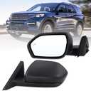 Lqito Left Driver Side Mirror Compatible With 2020 2021 2022 2023 2024 2025 Ford Explorer With Manual Folding Power Glass Heated Blind Spot Black Replace#LB5Z17683XB(7Pins)