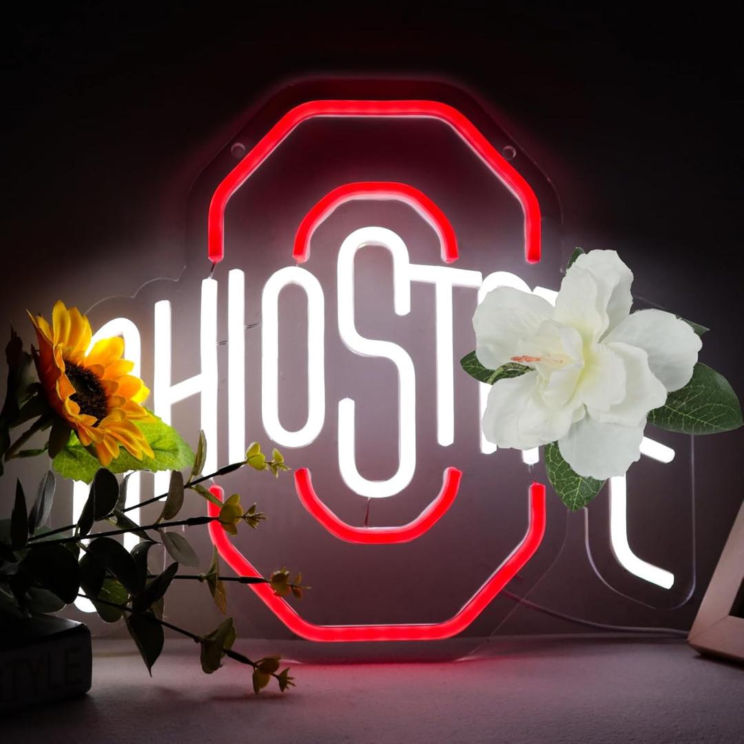 Pugna Ohio State University neon signs for wall decor, LED neon lights Suitable for Bedroom, Living Room, University dormitory, Best Gifts for twenties Boys, Kids(12.2 * 13.4in)