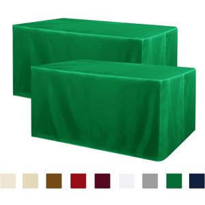 Obstal 2 Pack Green Table Cloths for 8 Foot Rectangle Tables - Water Resistant Washable Fabric Polyester Rectangle Table Cover Protector for Wedding, Banquet and Trade Shows, 96L x 30W Inches