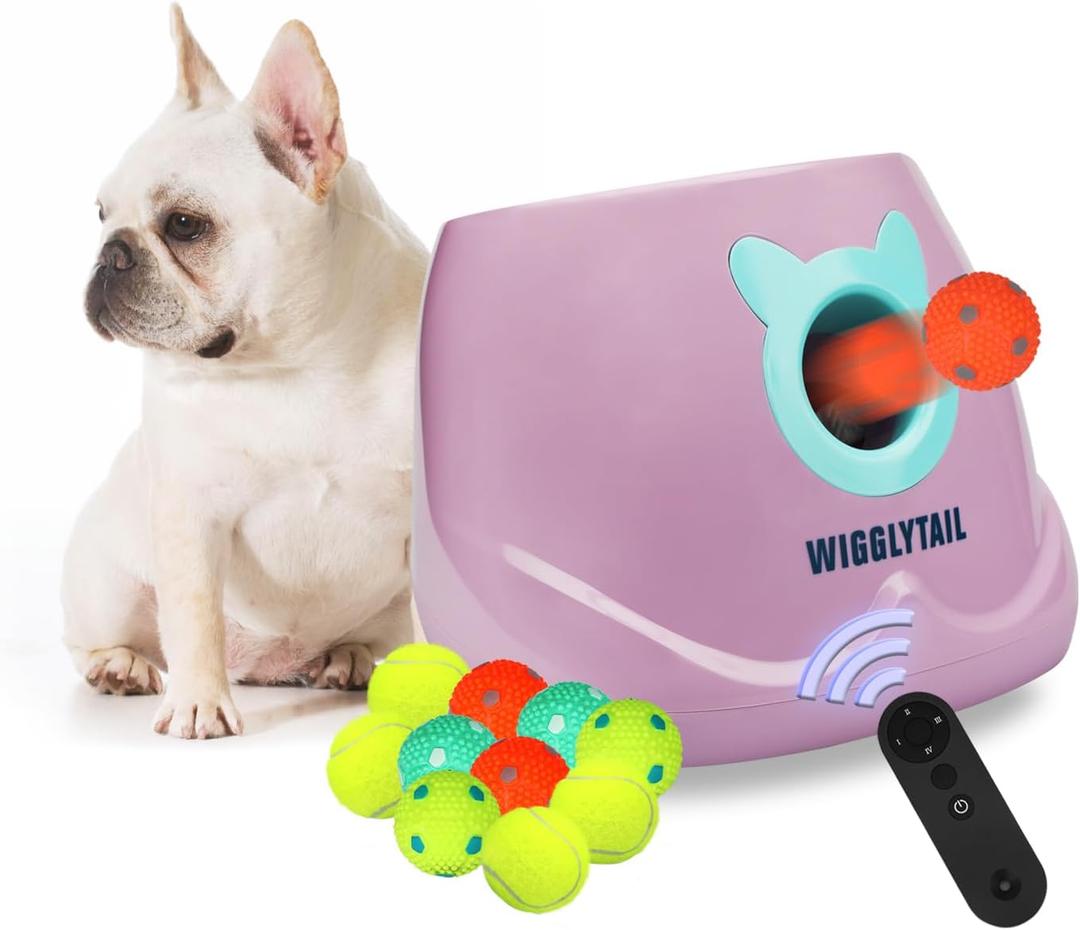 Automatic Dog Ball Launcher, Dog Ball Fetch Machine with Remote Control, Auto Ball Thrower for Small Dogs and Puppies, Pet Self Playing Toys, Indoor and Outdoor Interactive Toys with 10 Balls