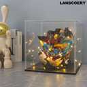 LANSCOERY Large Acrylic Display Case, 18x14x18 in, Upgraded Thickened UV-Resistant Showcase, 10mm Heavy Duty Matte Base, 98% Clarity Dustproof Box for Statues & Memorabilia, Scraper & LED Light
