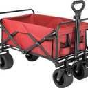 Beach Wagon with Big Wheels for Sand,Collapsible Folding All Terrain Utility Wagons Carts Foldable with Brakes for Sand Camping Sports Outdoor. (Red)