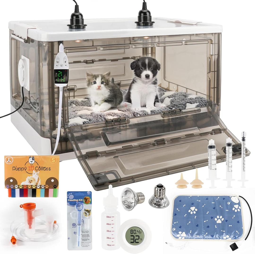 Puppy Incubator with Heating - Puppy Incubator,Fan Ventilation Circulation Design,Kitten Incubator,Incubator for Puppies with Puppy Heating Mat (85L)