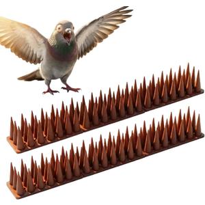 Bird & Animal Deterrent Spikes, 6 Packs Outdoor Plastic Spike Strips for Roof, Ledges, Fence, Walls & Railing, Humane Squirrel, Raccoon & Pigeon Barrier, 6 FT Coverage, Brown