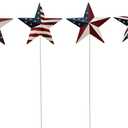 Morning View American Flag Barn Star Garden Stake Set of 4, Metal Patriotic Garden Stake Decorative USA Yard Signs Outdoor US Flags Lawn Porch for 4th of July Memorial Day 15.75 Inches Tall