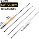 Fly Fishing Rod, 4 Pieces Portable, Carbon Fiber, Light Weight, Fast Action, 6'8" 2-3wt or 7'6" 3-4wt, for Freshwater Stream Travel