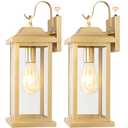Roravilila Large Gold Outdoor Sconces Dusk to Dawn 2-Pack, 17 Inch Large Porch Light Photocell Brass Outdoor Light Fixtures IP65 Waterproof with Clear Glass Outside Wall Lanterns Wall Mounted Lamps