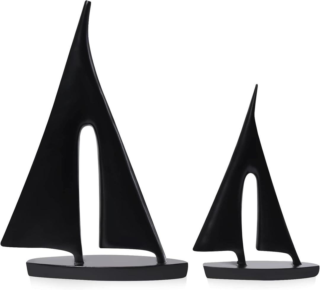 Saysmile Modern Sculptures Home Decor, Sailboat Decor Ornament, Boat Decorations Statue Decor, Art Sculptures and Statues, Sailboat Gifts Home Office Bathroom Shelf Decor (Black2 Pack)
