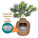 Good Pet Stuff Hidden Cat Litter Box Enclosure with Artificial Plant, Decorative Round Planter, Removable Tray, Charcoal Filter Odor Control, Easy-to-Clean, Made in USA, Essentials Kit, Brown
