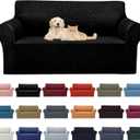 Cupuamon 2026 New Stretch Loveseat Sofa Slipcovers Couch Cover for 2 Cushion Furniture Protector Sofa Covers with Elastic Bottom Jacquard Fabric Small Checks for Pets, Kids - Black