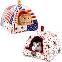 PETKNOWS 2 Pack Guinea Pig Bed, Guinea Pig Hideout Washable Small Animal House Cage Accessories for Dwarf Rabbits Chinchillas Hamsters (7.8 In, Red, Blue and White)