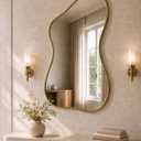 40''x26'' Irregular Wall Mirror with Gold Frame, Asymmetrical Abstract Decorative Mirror for Bedroom Living Room Entryway, Modern Organic Shaped Wall Mirror