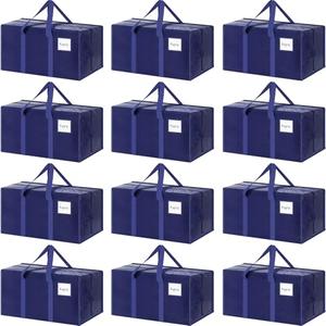 12 Pack Extra Heavy Duty Large Moving Bags with Strong Zipper & Comfortable Handles, Sturdy & Durable Clothes Storage Bags Totes Bins, Packing Moving Boxes for College Supplies, Dark Blue : Home & Kitchen