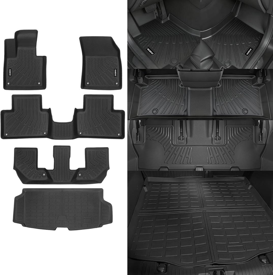 Naibeve Floor Mats for 2016-2025 2026 Volvo XC90 Gas (Not for Hybrid)(B5/B6 MHEV 7-Seater)(2nd Row Bench Seat) - All Weather for Volvo XC90 Floor Mats & Cargo Mat Waterproof Interior Accessories