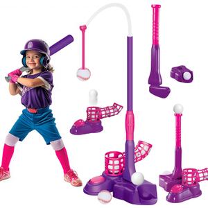imagifun 4-in-1 T-Ball Set: Kids Baseball Tee ages 3-5, 5-8, Batting Tee, Pitching Machine, Outdoor Sport Toy for Girls (Pink) (4pcs)