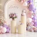 3Pcs Cylinder Stands for Party, Foldable Cardboard Pedestal Stands for Display Round Columns Cylinder Pedestal with Acrylic Disc, Cake Stand Cylinder for Parties Baby Shower Birthday Wedding Decor