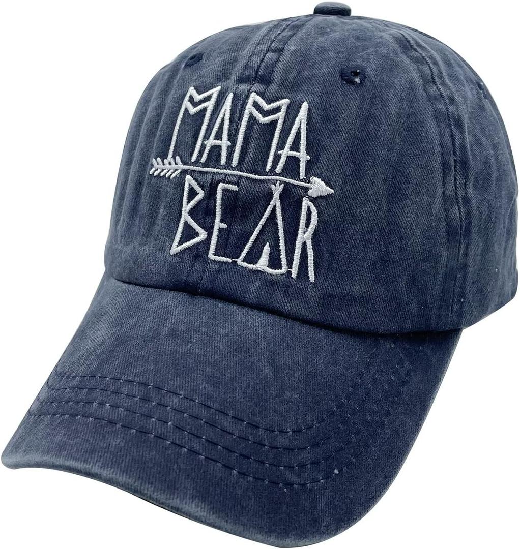 Waldeal Women's Embroidered Mama Bear Hat, Vintage Distressed Denim Mom Baseball Cap (Navy)