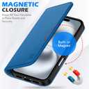 SHIELDON Wallet Case for iPhone 16 2024, Genuine Leather Folio Case with Kickstand, RFID Blocking Card Slots, Magnetic Shockproof Cover, Compatible with iPhone 16 5G 6.1" - Sapphire Blue