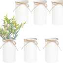 6" High Farmhouse Vases for Centerpiece, Rustic Mason Jars with Twine Bow for Flowers, Vintage Galvanized Metal Vase Tin Bucket for Wedding Home Decor (White, 6Pcs)