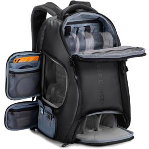 K&F Concept Camera Backpack,25L Large Capacity Camera Bag for Photographers with Raincover and 15.6 Inch Laptop Compartment Compatible for Canon/Nikon/Sony/DJI Mavic Drone (02-all-Black)