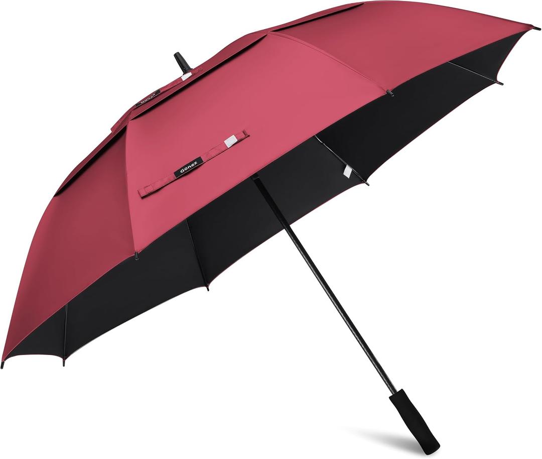 Gonex 80 Inch Golf Umbrella, Manual Open, Windproof, UV Protection | Black UV Coating, 210T Pongee, Fiberglass Shaft & Ribs, Rain & Water Resistant, Fits 4-6 People, Wine/ Black UV Coating
