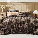 Lotus Karen Faux Fur Full Comforter Set – Tie-Dye Dark Gray Fluffy Comforter Full Size, Big Bubble Faux Rabbit Fur Bedding Comforter Sets, Cozy Fuzzy Bed Set 3 Pieces, 1 Comforter and 2 Pillowcases
