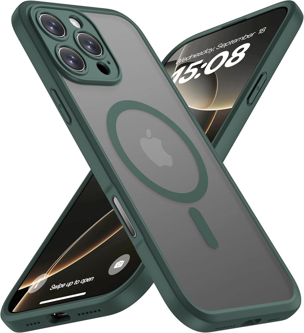 ImpactStrong Magnetic Guard for iPhone 16 Pro Case [Camera Control Button] [Camera Protection] [Military Grade Drop Tested] [Compatible with MagSafe] Slim Translucent Matte Phone Case - Dark Green
