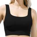 SIXIM Womens U Back Waffle Sports Bra - Scoop Neck Padded Low Impact Yoga Bra Workout Crop Top with Built in Bra (Black) M 