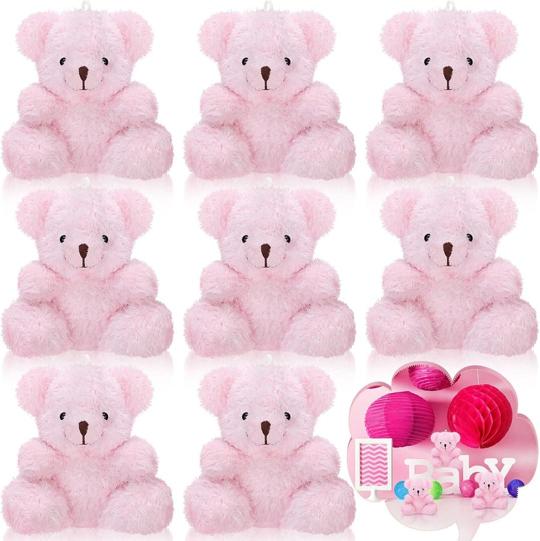 Threan 8 Pcs Mini Plush Bears 4'' Small Bear Bulk Stuffed Animal Toys Tiny Soft Bear Doll Present Stuffers for Keychain Baby Shower Party Favors Supplies(Pink), 4 Inch8 piece assortment