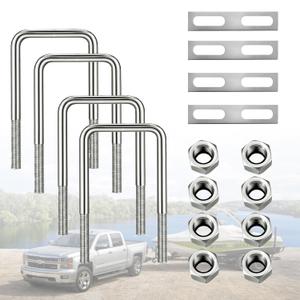 2" W x 4.33 L Stainless Steel Square Bend U Bolts with Nuts and Frame Plate for Automobiles Trailer, Ski Boat, or Sailboat Trailer Square U-Bolt M10 x 50mm x 120mm