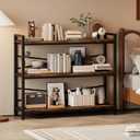 3 Tier Bookshelf 39.37" Width, Long Industrial Bookcase, Vintage Farmhouse Modern Wooden Big Book Shelf for Home Living Room Bedroom Office Storage(Rustic Brown)