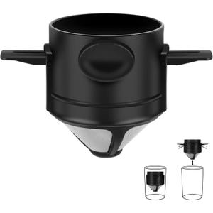 Pour Over Coffee Maker,Portable Stainless Steel Reusable Coffee Filter, Mini Collapsible Paperless Single Serve 1 Cup Coffee Dripper Cup Easy To Clean For Travel Camping (Black)