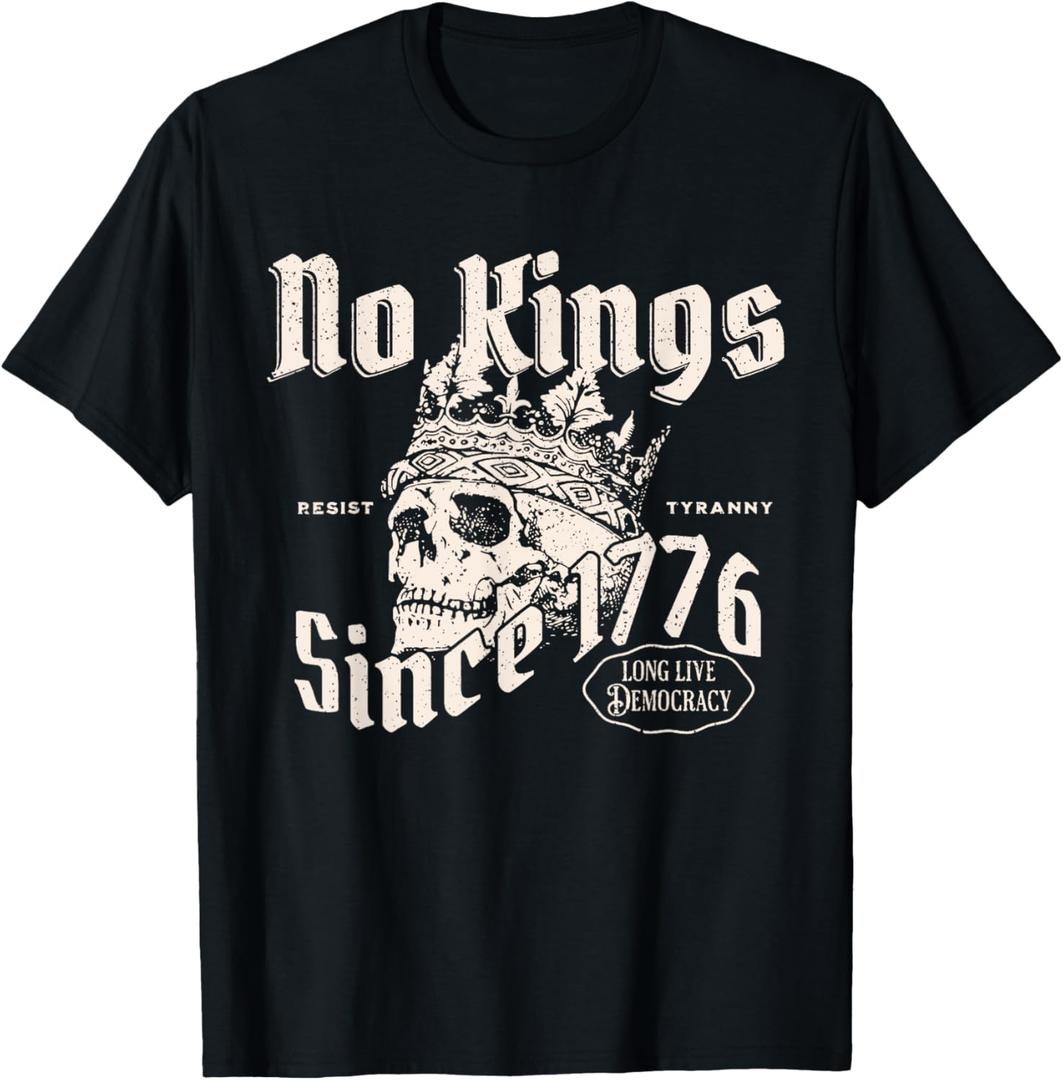 No Kings Since 1776 Skull T-Shirt (Small, Black)
