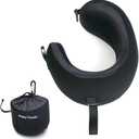 C CUSHION LAB Extra Support Travel Pillow, Award-Winning Patented Ergonomic Design for Chin & Neck Support Memory Foam Neck Pillow, Compact Airplane Pillow for Traveling, Flight, Car (Black, Medium)