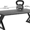 Wolawu Coffee Table Living Room Table Black Center Table, Simple Modern Faux Marble Rectangular Tea Table with Sturdy Black-Finished Metal Frame,Industrial Wooden Coffee Table for Bedroom Home Office