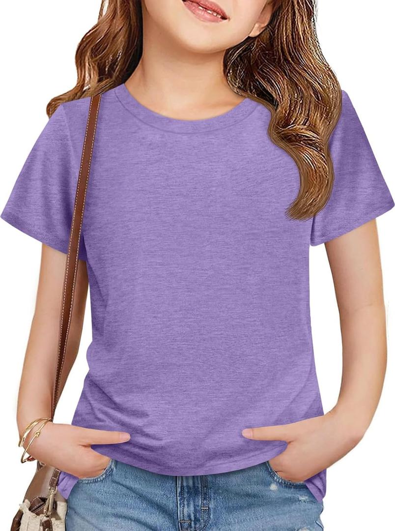ZDC Girls Short Sleeve Shirts Kids Crewneck T-Shirts 5-14 Years (Purple)
