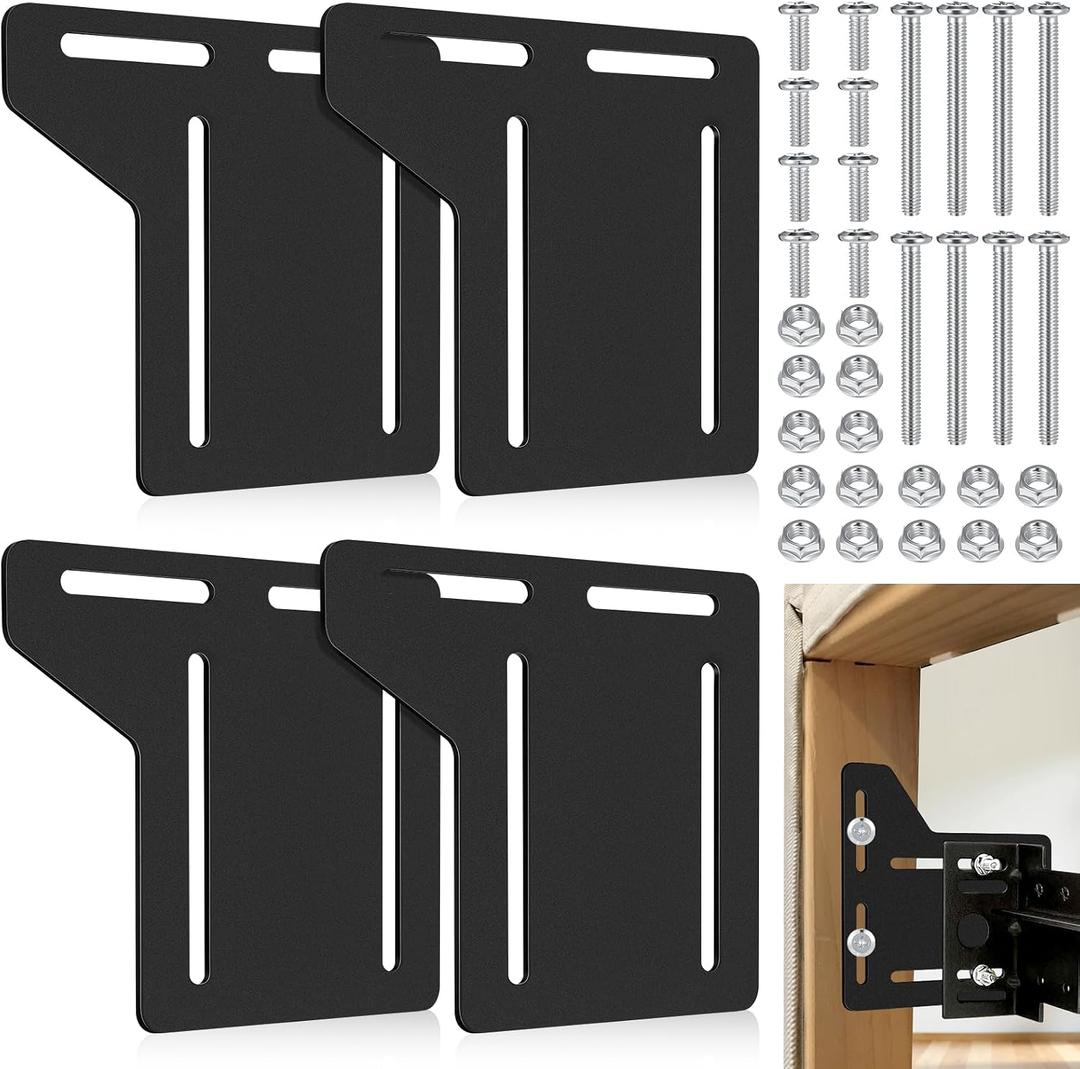 4PCS Bed Frame Brackets Adapter for Headboard Extra, Heavy Duty Bed Frame Adapter Brackets, Queen Bed Modification Headboard Adapter Kit to Connect Headboard Footboard (Black)