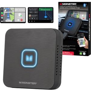 Monster Wireless CarPlay Adapter, Wireless Android Auto Adapter, Convert Wired to Wireless CarPlay & Android Auto, Compact Dongle for Factory Wired CarPlay Cars, USB-C & USB-A Cables Included