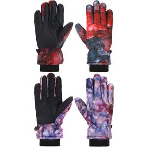 Honoson 2 Pairs Kids Snow Gloves Winter Waterproof Kids Ski Gloves Youth for Girls Boys Outdoor Toddler Snowboard Warm Clothe (2-4 Years, Classic Pattern)