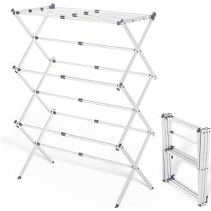 Foldable Clothes Drying Rack with 4 Hangers, Portable Extendable Laundry Drying Rack for Indoor Air Drying Clothing, 41"x29"x14", White