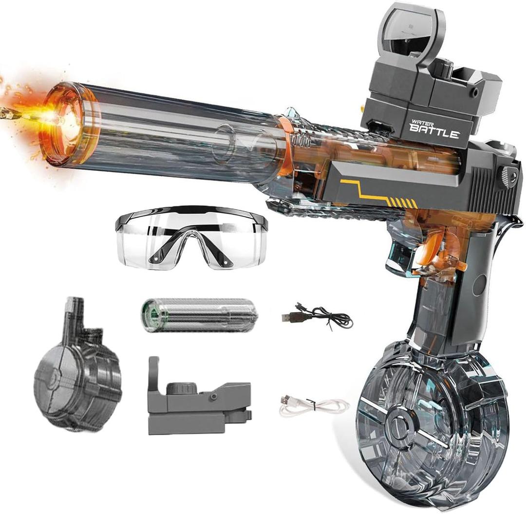 Splasher X Water Gun, Splasher Water Gun, Electric Water Guns with Flash, Automatic Electric Water Guns (Grey)