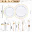 BESTVIP 350PCS Gold Plastic Dinnerware Set, Disposable Party Plates for 50 Guests, Include: 100 Plastic Plates, 50 Pre Rolled Napkins with Gold Silverware, 50 Cups