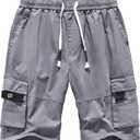 APTRO Men's Cargo Shorts Elastic Waistband Drawstring Summer Casual Cotton Big & Tall Relaxed Fit Work Shorts (Gray)