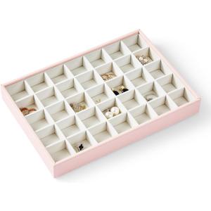 Women's Day Gifts - Pink Jewelry Holder Organizer, Earring organizer Tray Gift for Women Girls Wife Daughter Mom Girlfriend, Premium Synthetic Leather Frame and Pearl White Velvet Inner, 35 Grids